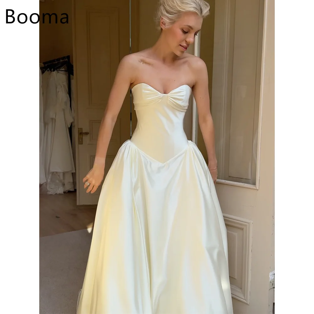 Booma – robe de mariée trapèze en Satin, sans bretelles, élégante, sans manches, Simple, sur mesure, 2025
