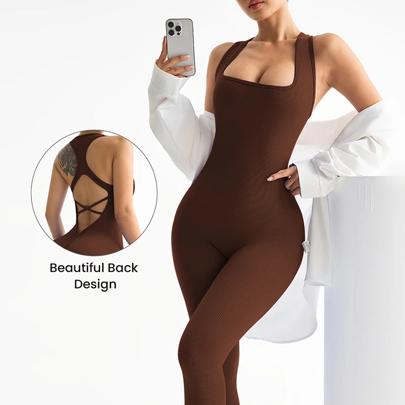 ชุดบอดี้สูทออกกำลังกายแบบไม่มีแขนสำหรับผู้หญิง ผ้าเนื้อยืด กระชับรูปร่าง เหมาะสำหรับวิ่ง ฝึกซ้อม ชุดกีฬาผู้หญิง ไร้ตะเข็บ ผ้าริบ แบบชิ้นเดียว