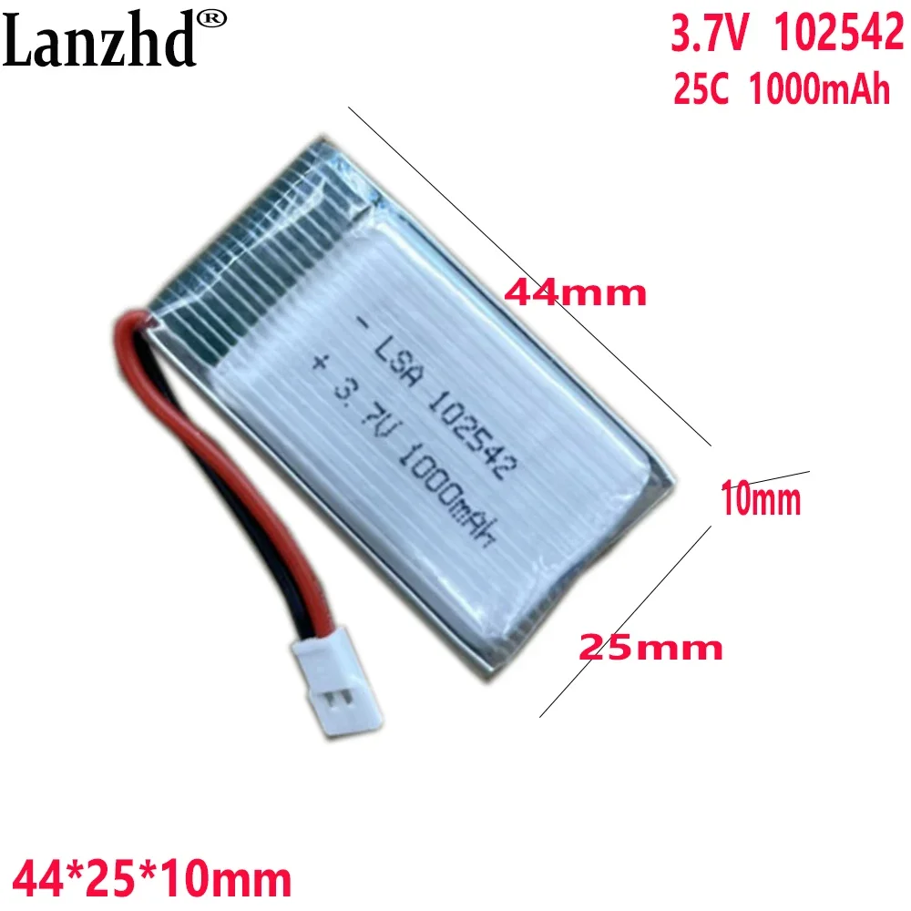 3.7V Li polymer Lithium Battery 25C rate  1000mAh For Drone model airplane model battery 102542 42*25*10mm With XH2.54 Plug