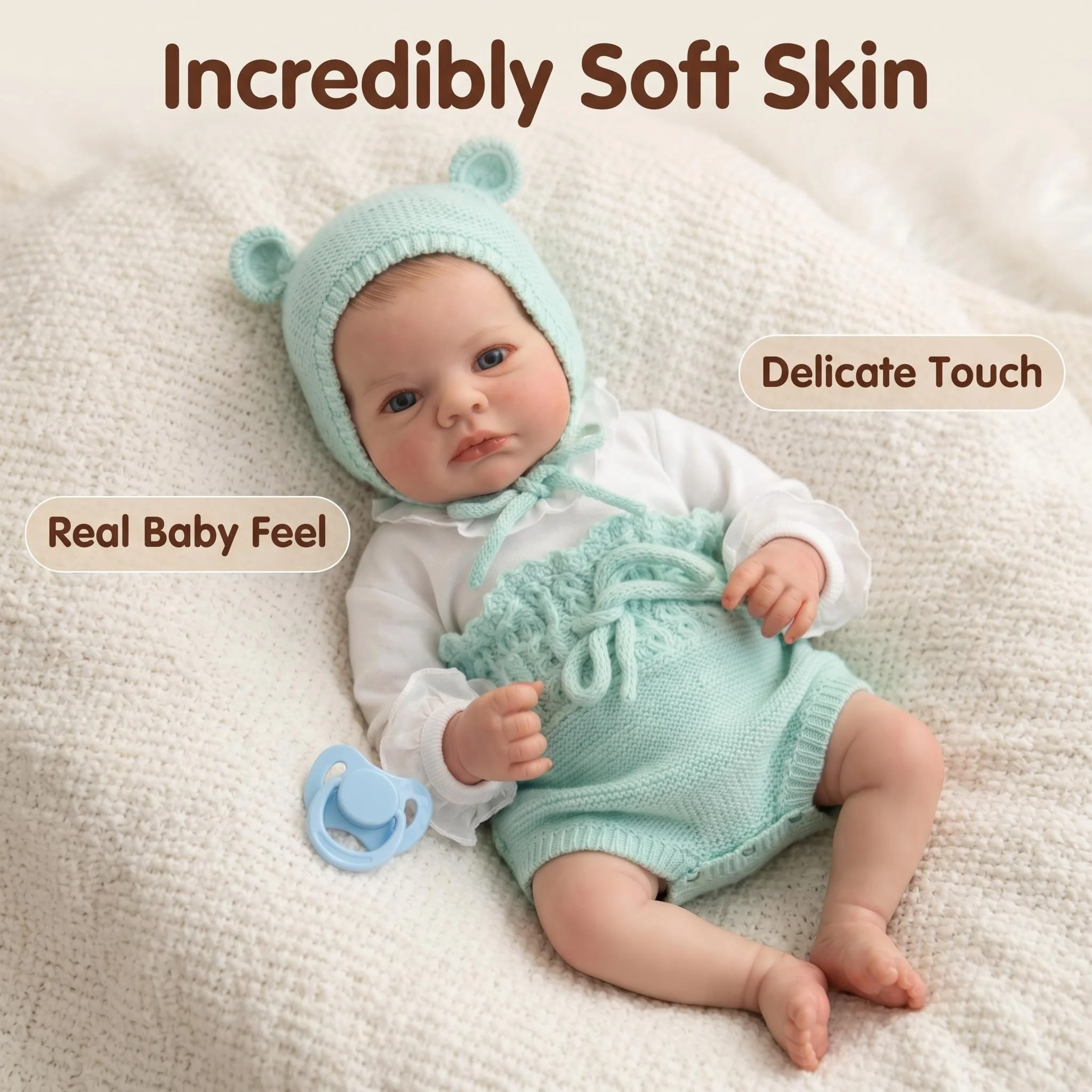 NPK 19inch Lifelike Loulou Awake Doll Handmade Detailed Painting Real Soft Touch Cute Handy Baby Doll with Cloth Body