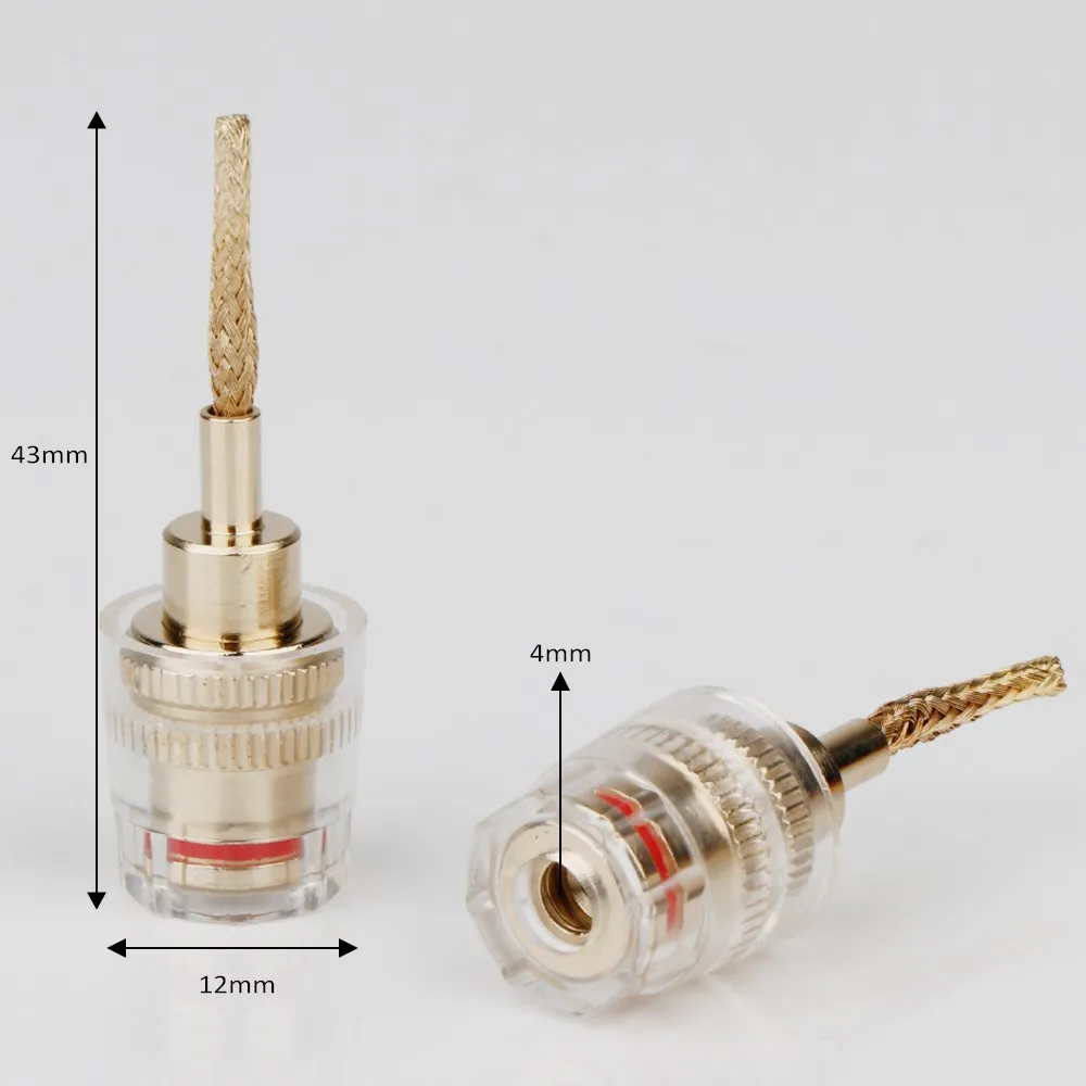 Przezroczysty kryształowy słupek łączący 4MM, słupek głośnikowy z plecionym drutem miedzianym i wtyczkami bananowymi, żeńskie gniazdo bananowe 4MM