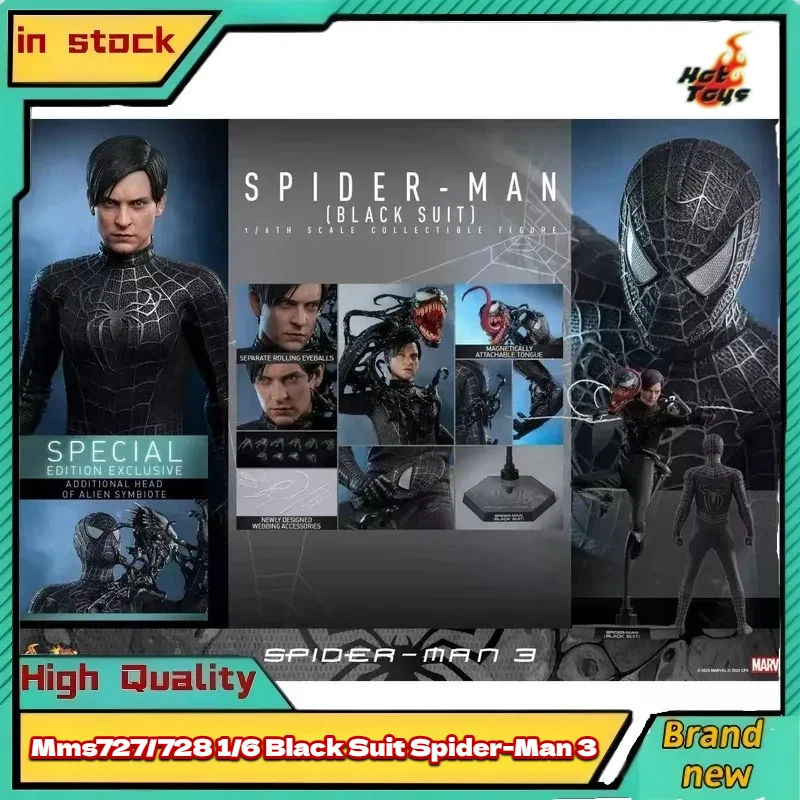 

High Quality In Stock Hot Toys Mms727/728 1/6 Tony Spider-Man Black Suit Spider-Man 3 Action Figure 2 Versions Collectible Model