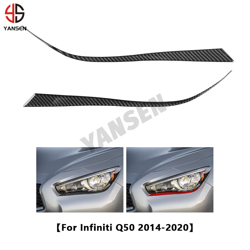 

For Infiniti Q50 2014-2020 Carbon Fiber Front Lamp Bottom Strip Headlight Cover Trim Interior Decorative Sticker