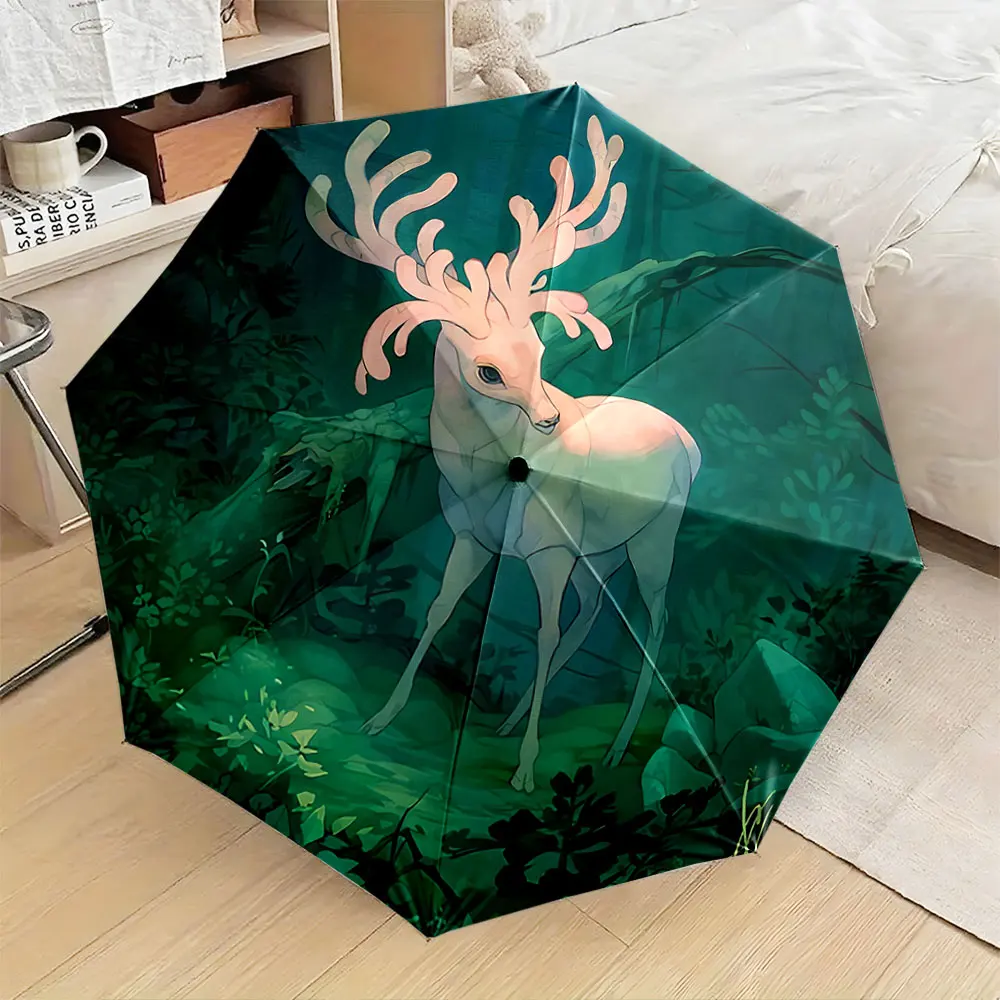 Majestic White Deer in Enchanted Forest Design Umbrella portable waterproof sun rain umbrella for outdoor travel beach