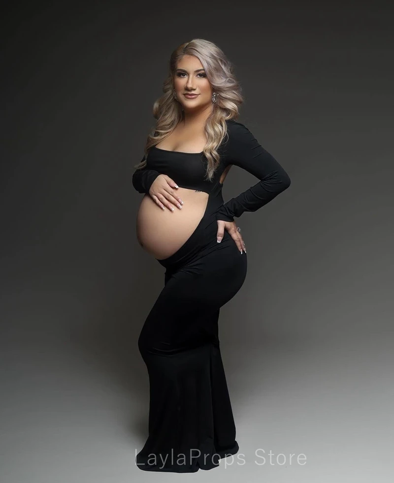 Vestidos de maternidad para sesión de fotos, maxivestido Sexy con abertura frontal y espalda descubierta, ropa para fotografía de fiesta de boda y