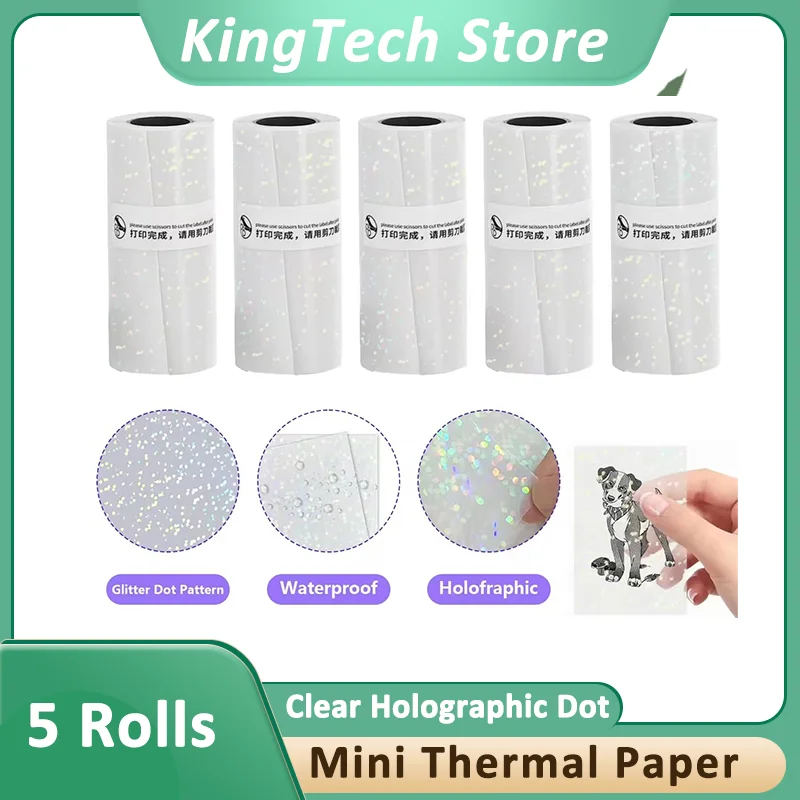 Clear Holographic Dot Transparent Self-Adhesive Thermal Paper Rolls 57mm x 3m, Sticker Paper Fit with Most Mini Thermal Printers