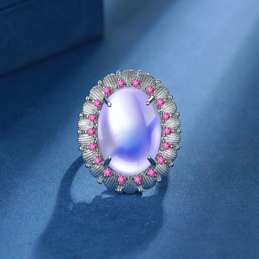 

925 Sterling Silver Vintage Elegant Purple Oval Zircon Ring Birthday Party Anniversary Wedding Gift