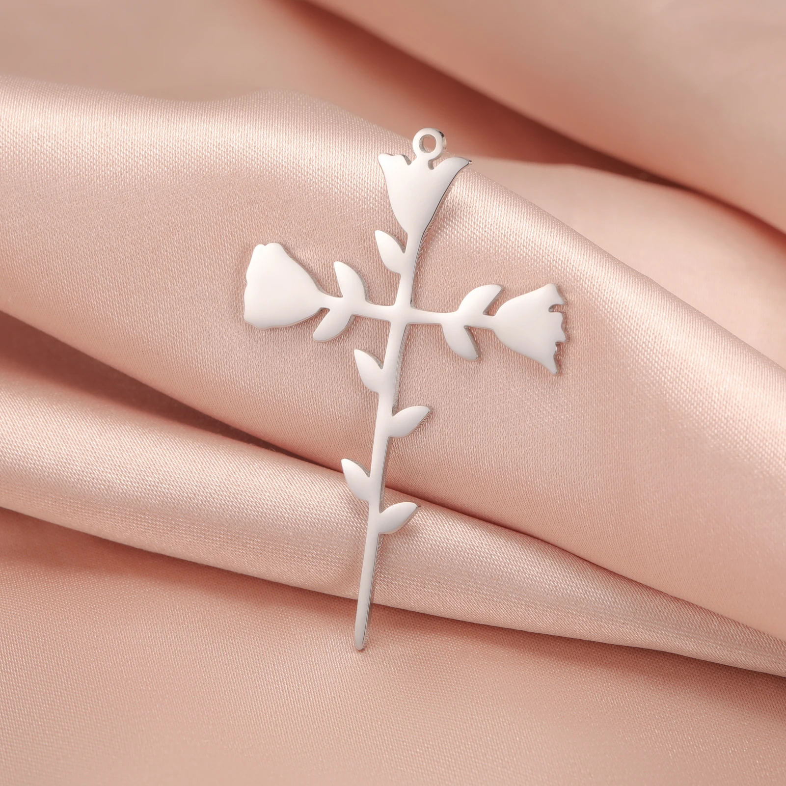 3 teile/los Elegante Edelstahl Rose Kreuz Anhänger Romantische Blume Charms Für Schmuck Machen DIY Halskette Ohrring Zubehör – Detail 2