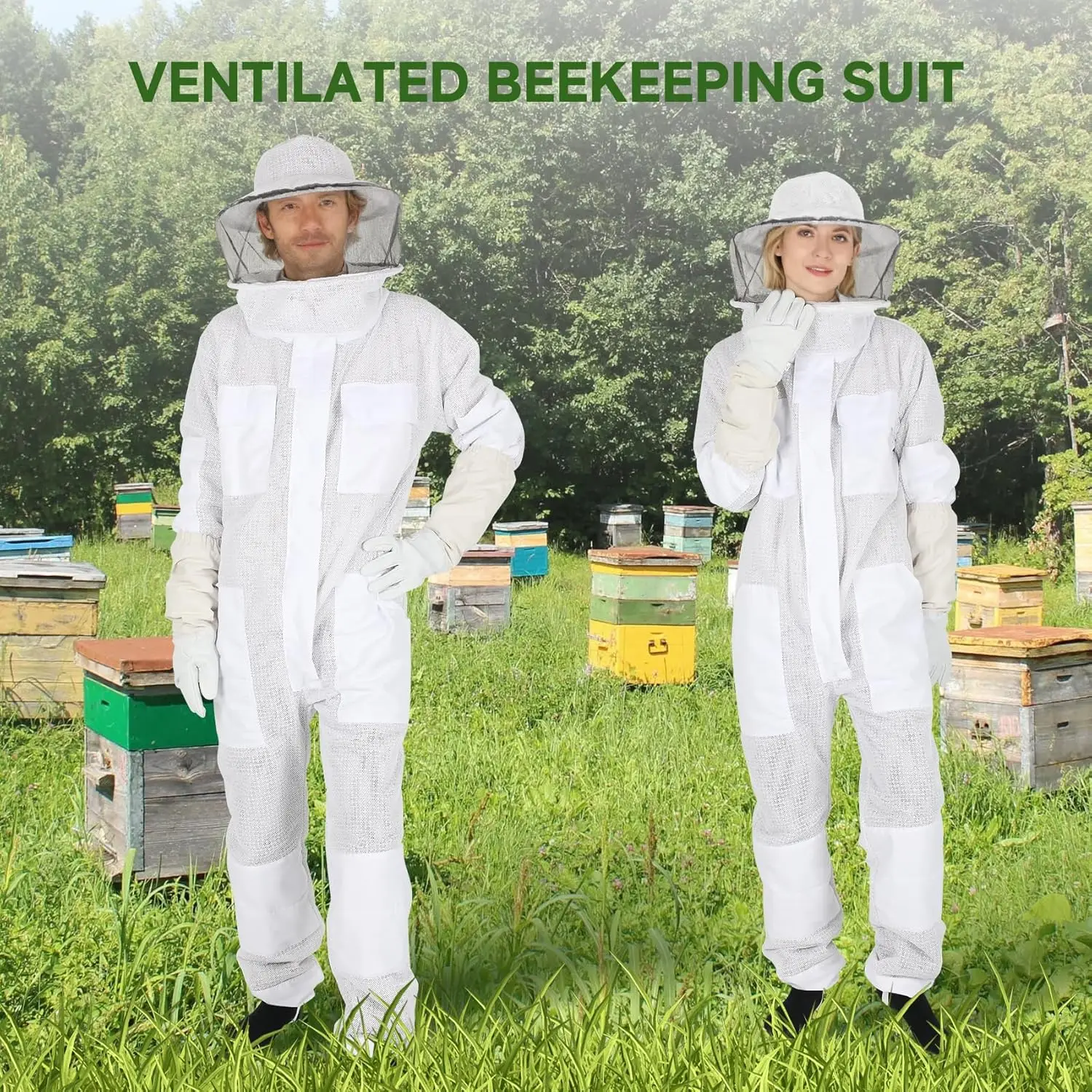 

Beekeeping Clothing Professional Anti Bee Suit 3 Layer Air-through Protective Full Body Suit with Removable Hat Ventilated