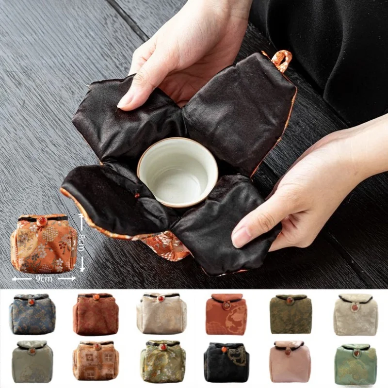 

Chinese Simple Teaware Storage Bag Traditional Kung Fu Tea Accessories Portable Travelling Teacup Jewelry Protection Fabric Bags