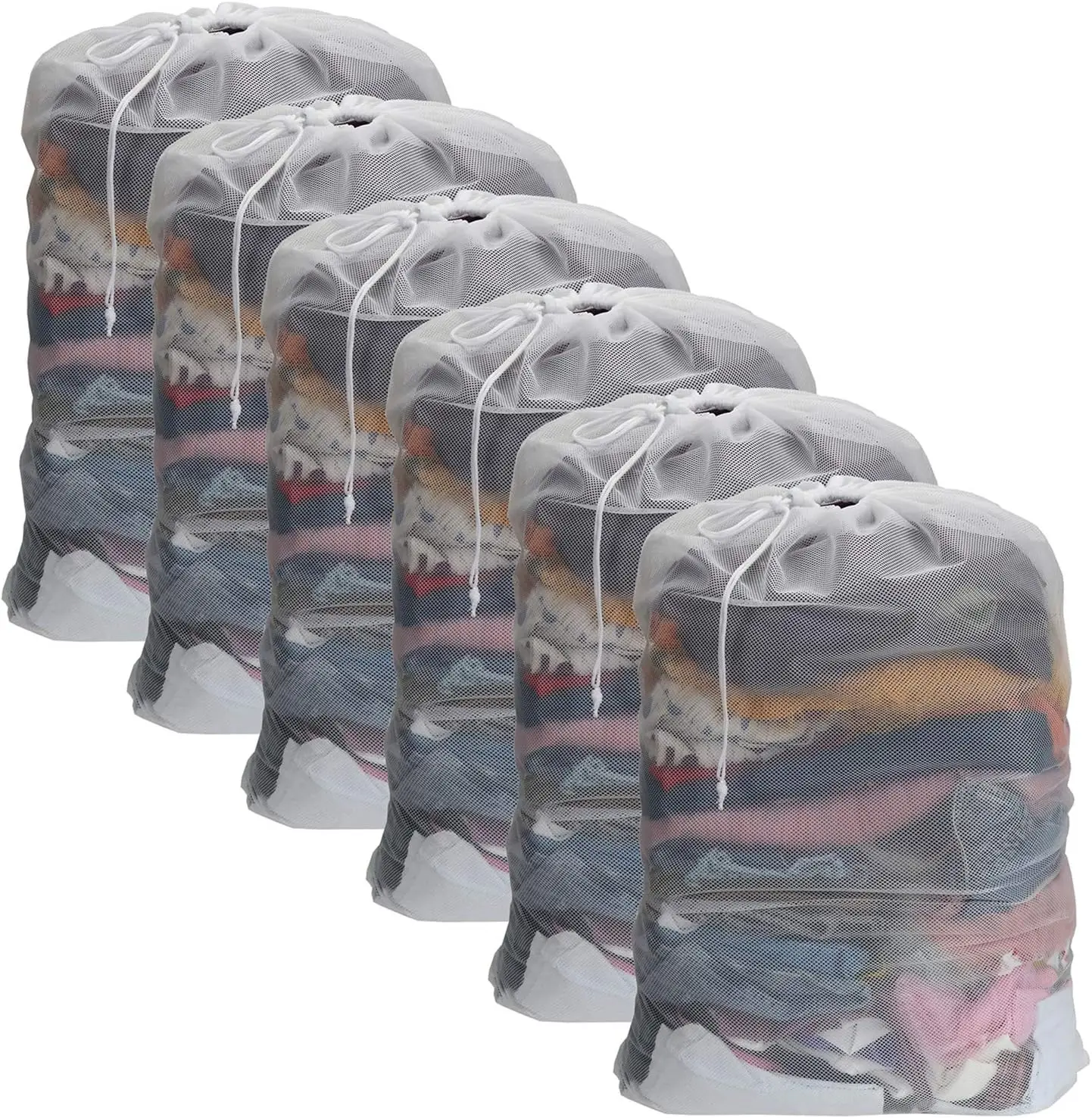 

6 Pack Heavy Duty Mesh Laundry Bags 24"x36" - Extra Large Drawstring Bags for Travel, College Dorm, and Apartment