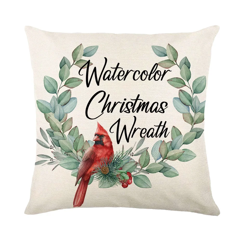 Christmas Pillow Cover 18x18 Inches Linen Pillow Case Xmas Ornament Party Decorations Couch Cushion Cover Home Decor Pillowcases