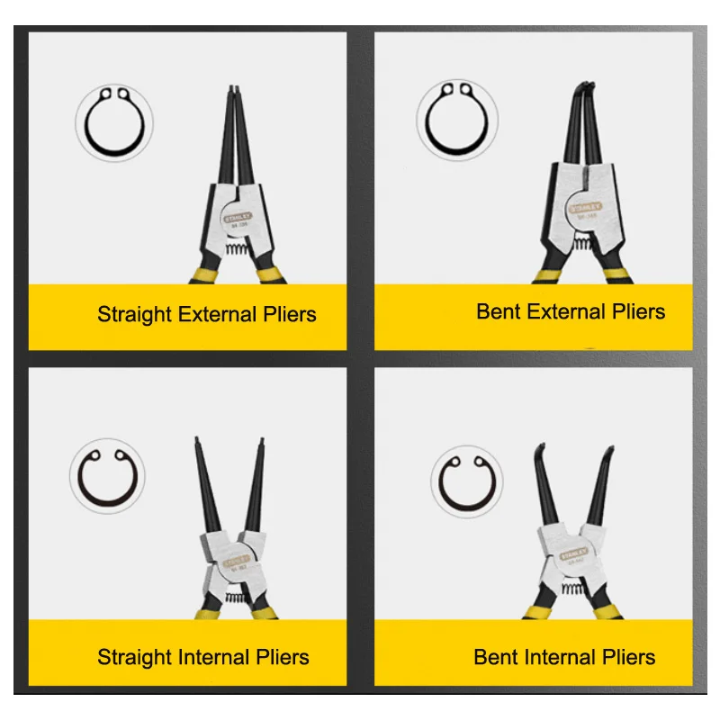 Stanley 1-Pcs 5 7 9 13 Inch Professional Small Large Circlip Pliers Long C-clip Plier Internal External Moon Ring Removal Tools