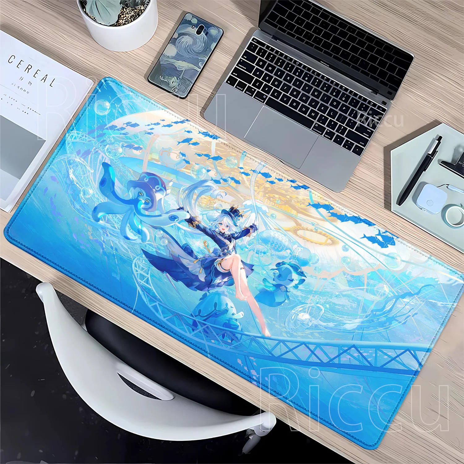 HD Printing Furina Genshin Impact PC Gaming Mousepad Anime Kawaii Girl Desk Mat Offices Overlock Mouse Pad Non-slip Base Carpet
