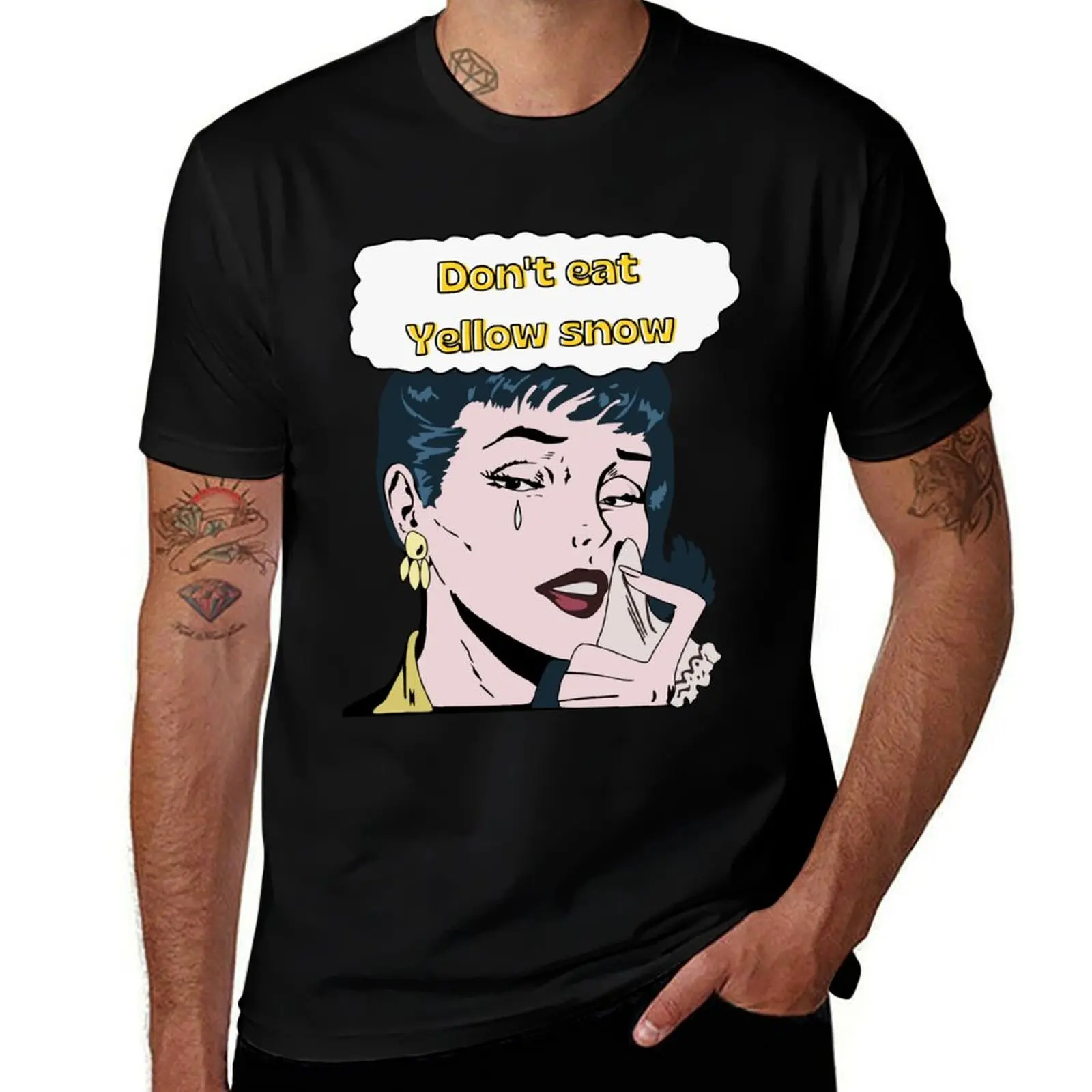 Dont eat yellow snow Crying Comic Girl Funny Saying Comicbook T-Shirt Simple Casual Short Sleeve Cotton T-Shirt