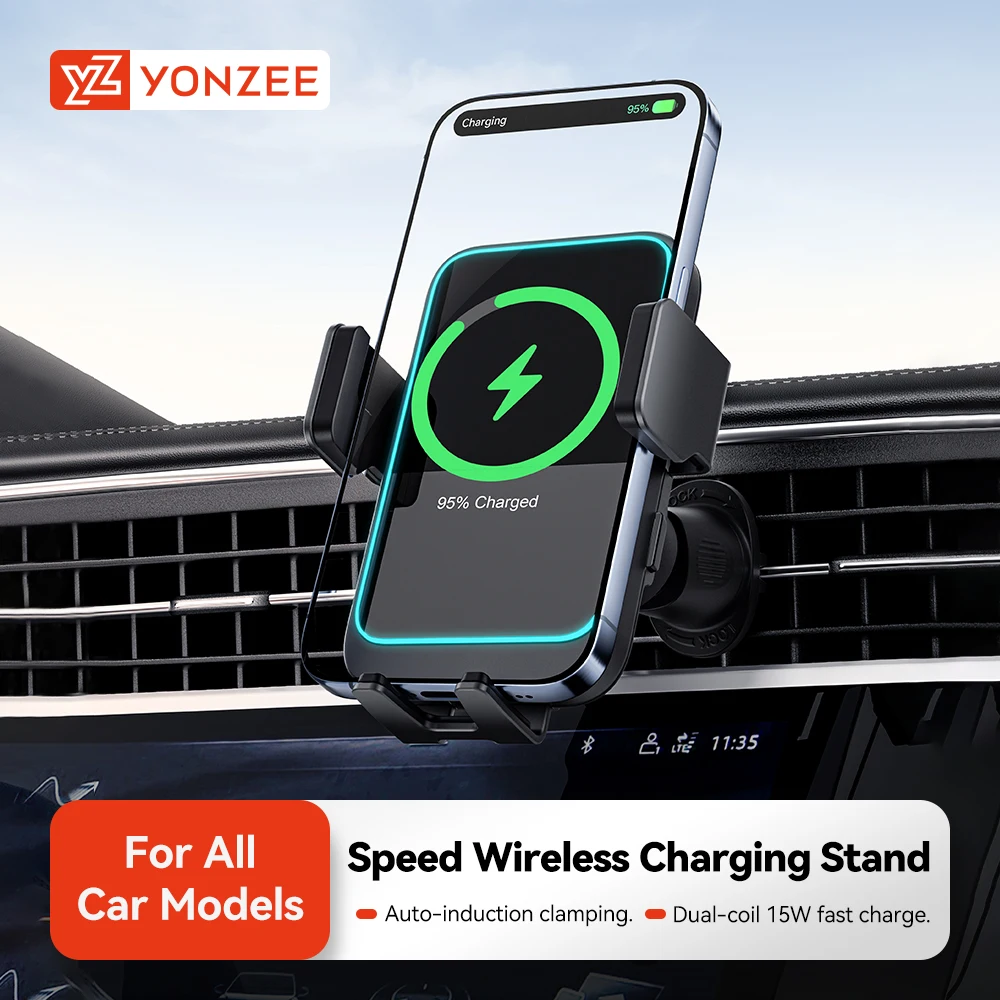 

YZ 15W Car Phone Holder Wireless Fast Charging Stand Air Vent Mount For iPhone 16 15 14 13 Samsung Smart Wireless Charger Stand