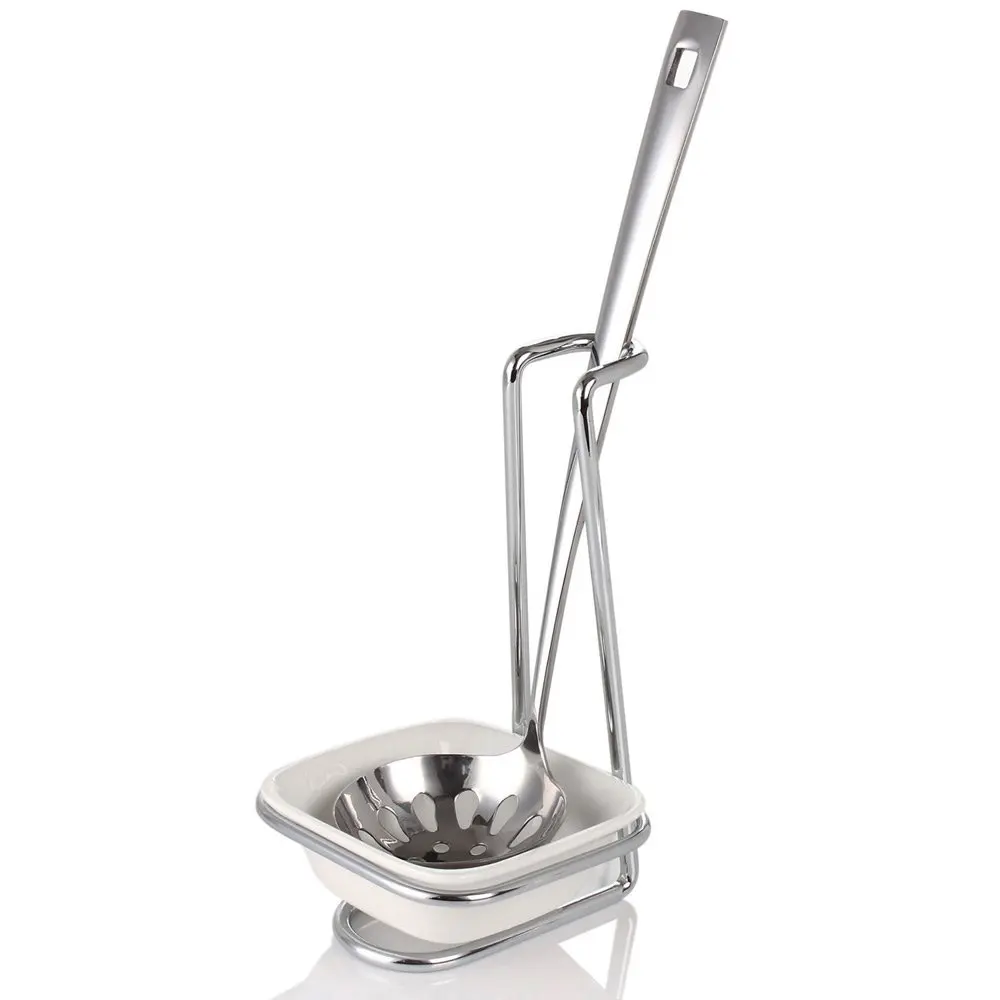 New Stainless Steel Spoon Rest with Ceramic Bowl Kitchen Shelf Storage Rack Colander Spoon Holder Drainer Kitchen Accessories