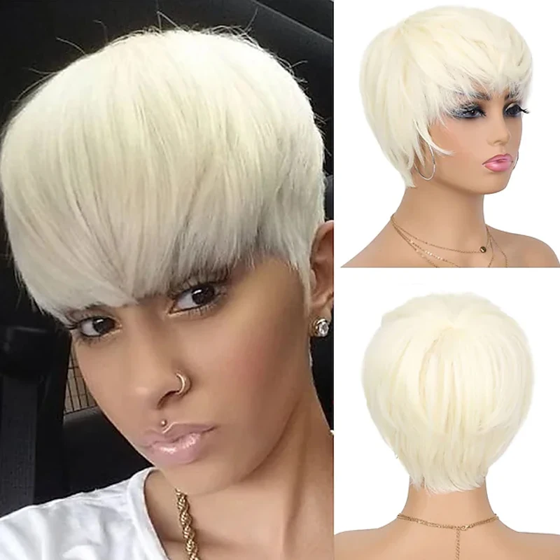 HAIRJOY Woman Heat Resistant Fiber Synthetic Hair Short Layered Straight  Pixie Wig