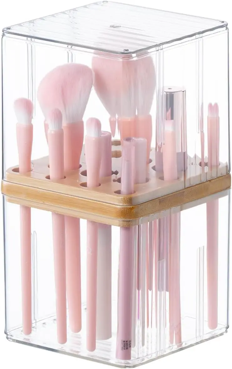 حامل فرشاة المكياج مع غطاء حاوية فرشاة المكياج مع غطاء حامل فرشاة المكياج الشفاف منظم مقاوم للماء والغبار