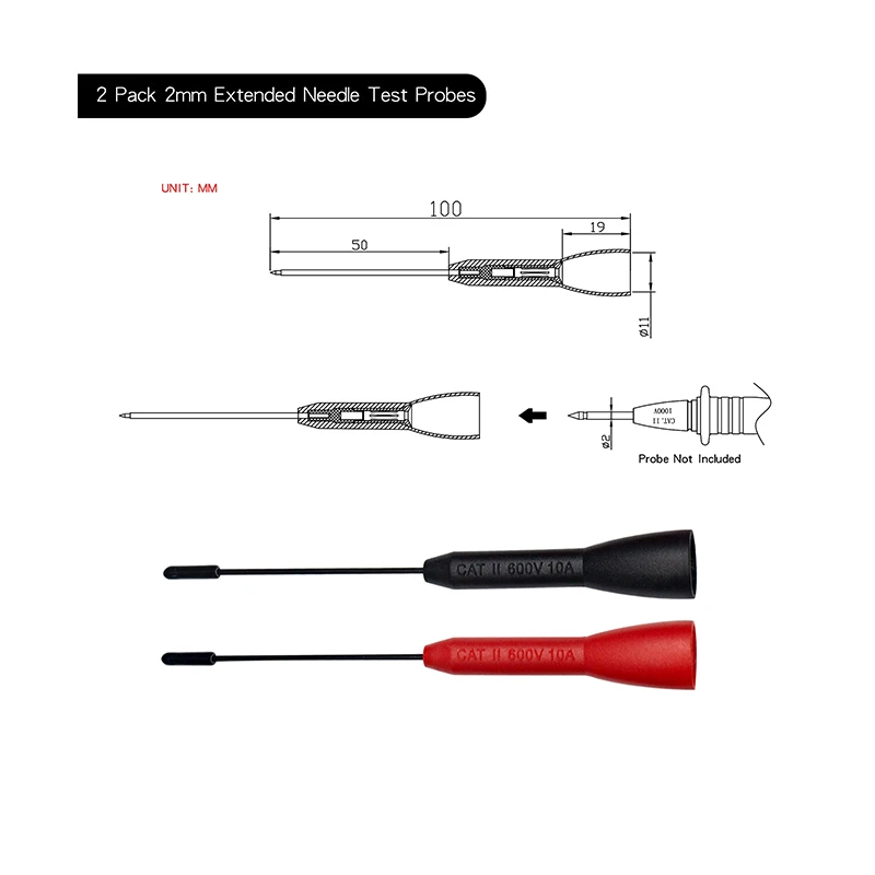 2pcs 600V/10A Multimeter Test Leads Probe Tip 2mm Interface High Quality Plastic Steel Needle Back Probe