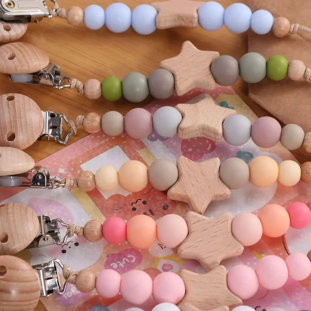 Adjustable Soother Holder Toddler Children Wood Pacifier Holder Clips Baby Pacifier Chain Dummy Clips Baby Teether  Straps