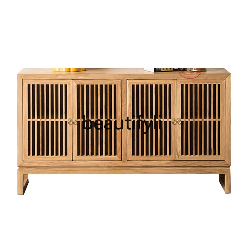 

New Chinese-style elm dining side cabinet, modern and simple, solid wood locker, storage, log tea cabinet