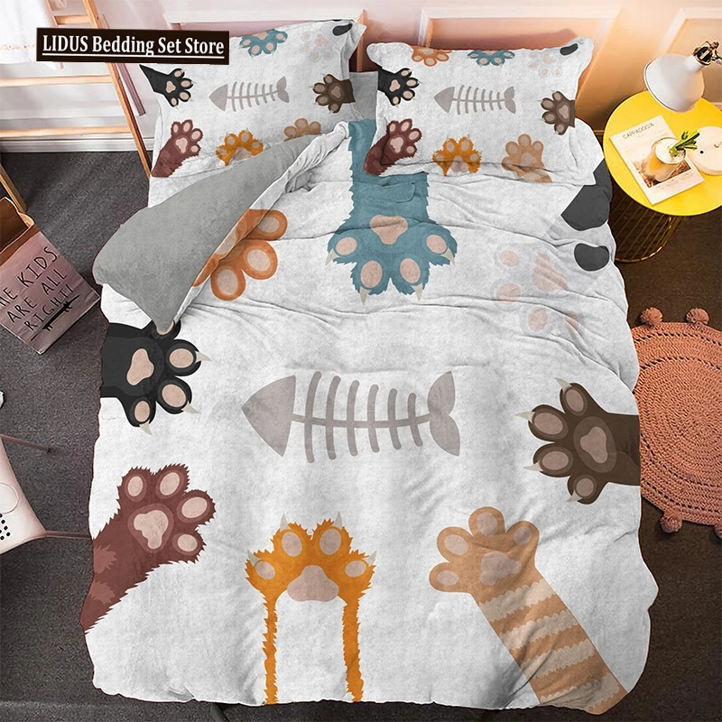 

Claws Duvet Cover Set Cartoon Animals Cute Cat Print Polyester Comforter Cover King Queen Size For Kids Girls Women Bedding Set