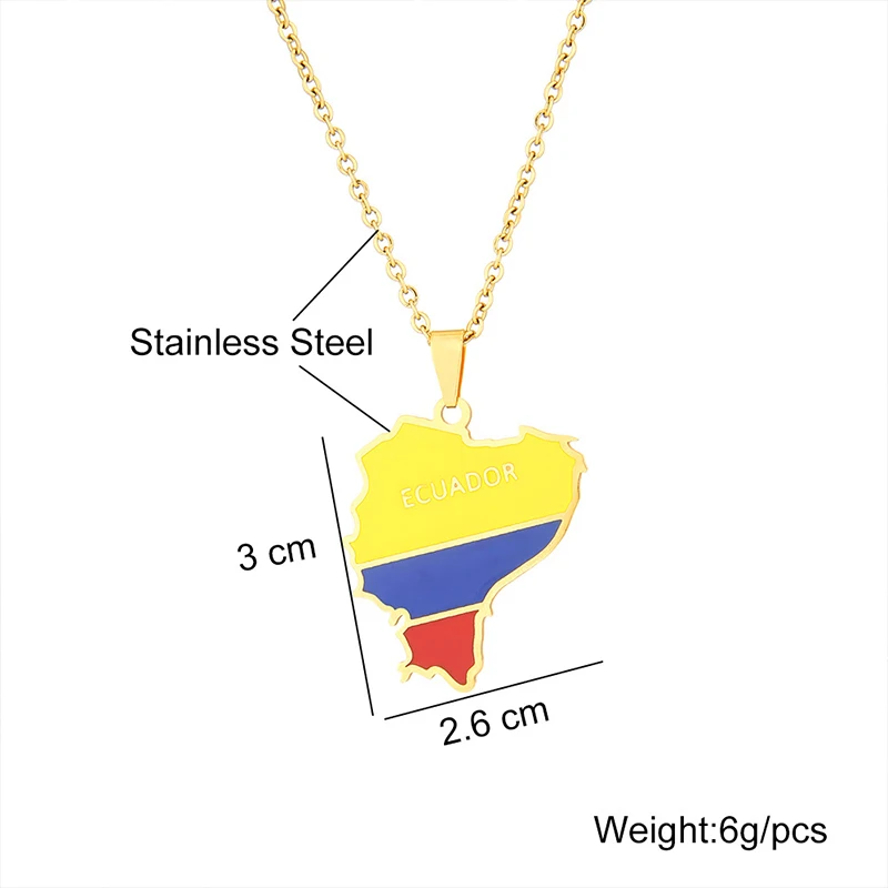 الفولاذ المقاوم للصدأ الإكوادور خريطة العلم مدينة قلادة قلادة للرجال النساء الأزواج BFF الوطنية النمط الوطني مجوهرات هدية عيد ميلاد #6