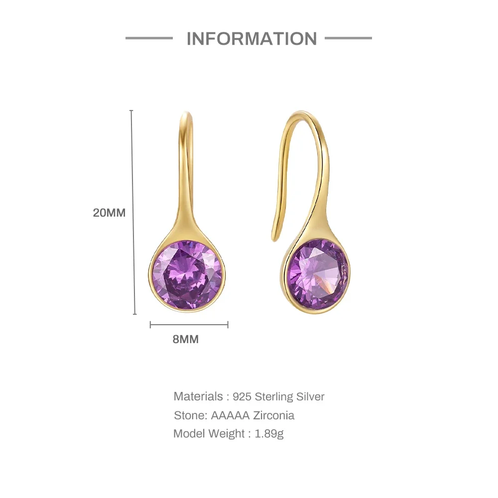 VAL 925 Sterling Silver Crystal Earring For Women Bail Trumpet Ear Hook Exquisite Romantic Purple Zircon Ear Studs Fine Jewelry