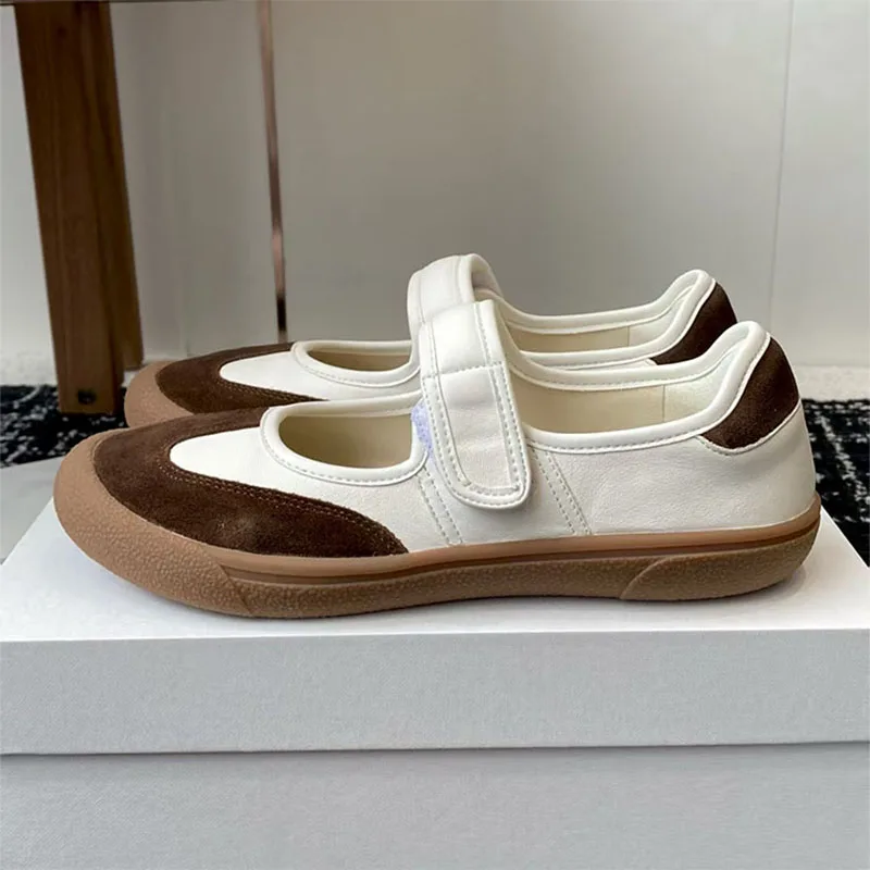 

Suede Leather Patchwork Flat Shoes Woman Round Toe Daily Lightweight Walk Shoes Comfort Office Commuting Shoes For Women