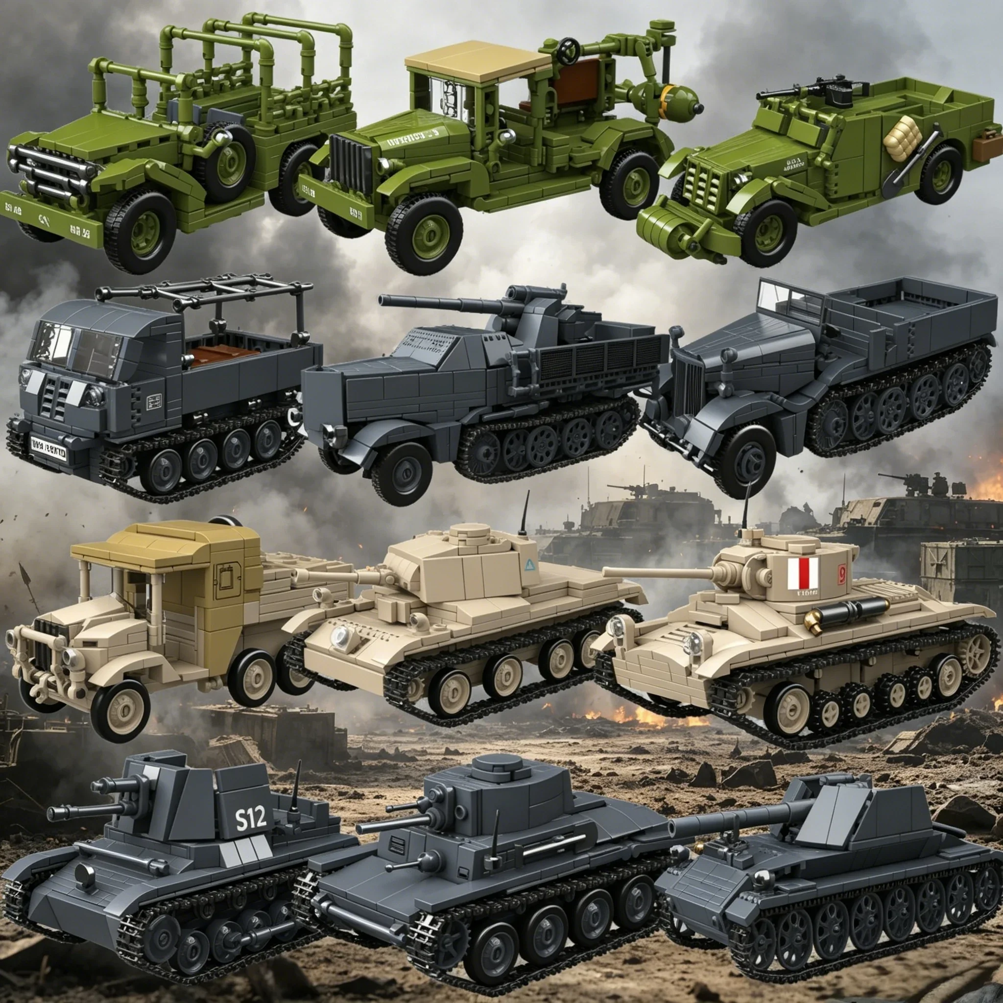 QuanGuan 100332 60 cm Flak Sw-36 & 8,8 cm Flak 37 Schwere Panzer Montiertes Ornament-Spielzeug MOC Puzzle Sammlermodell Geburtstagsgeschenk – Detail 1