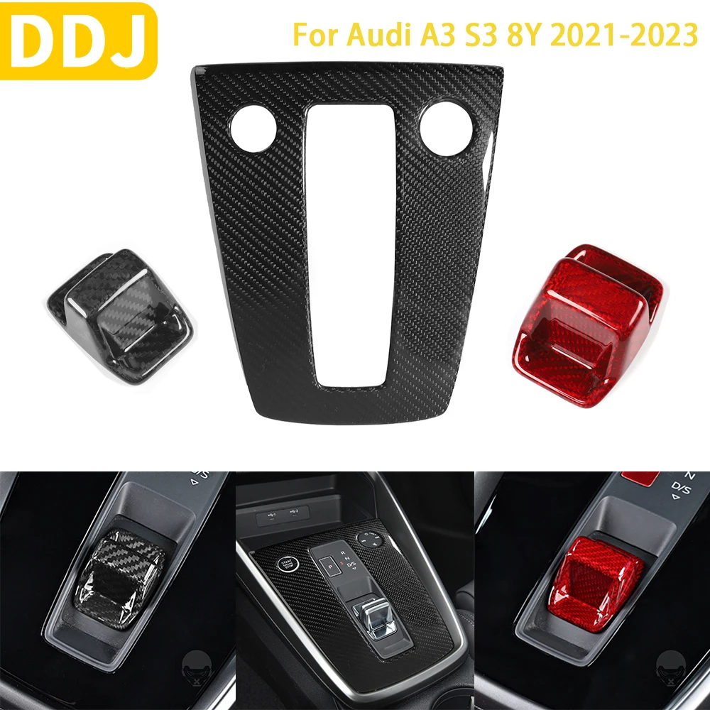 

Dry Carbon Fiber For Audi A3 S3 8Y 2021-2023 Accessories Car Interior Center Console Control Gear Shift Head Knob Panel Trim