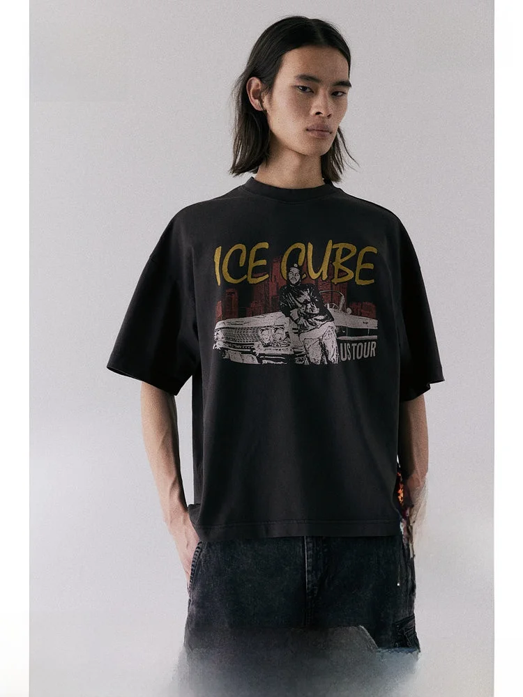 

Футболка Ice Cube H&M из хлопка с принтом, американский стиль, базовый слой, модный городской повседневный топ с круглым вырезом