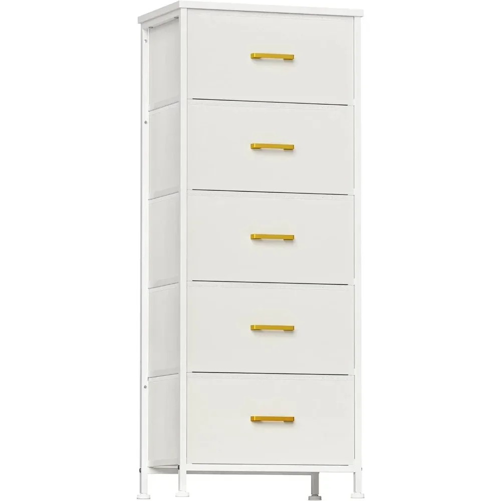 YILQQPER  Living Room,  Leather Finish, 5 Vertical Drawers Dresser for Bedroom with 5 Drawers, Tall Storage Tower for Closet