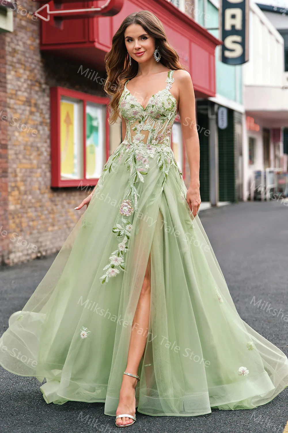 Charmoso verde uma linha vestidos de baile rendas apliques tule vestidos de noite glitter lantejoulas personalizado formal vestidos de festa de casamento