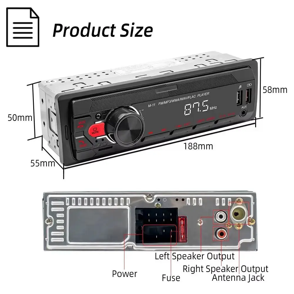 12V Bluetooth Car MP3 Player Bluetooth-compatible LED Display Car FM Radio 4 Channel AUX Input Car MP3 Player