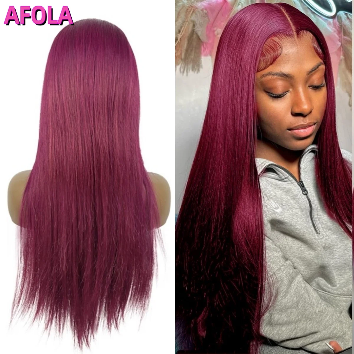 

Burgundy 13x4 HD Lace Front Human Hair Wig Straight Wig 200 High Density Lace Front Human Hair For Woman 99J Colored