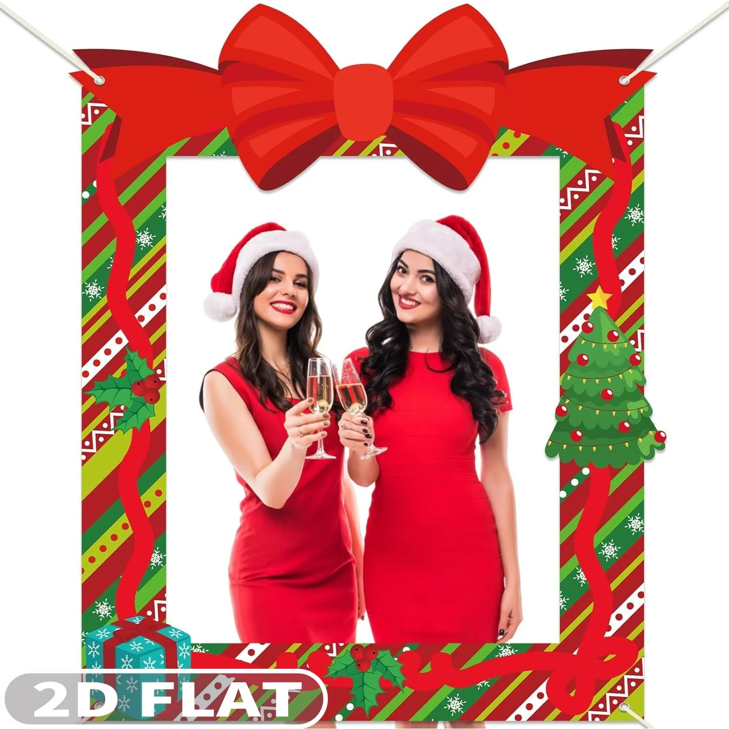 

1pc 2D Flat Christmas Hanging Decorative Banner, Polyester Party Decor Bowknot Gift Box Photo Booth Props, Gathering Backdrop