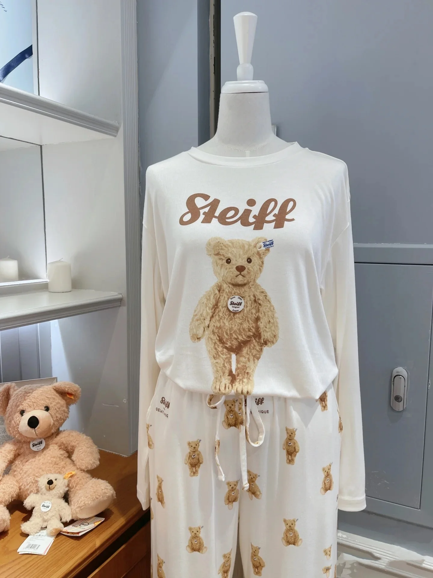 

Cute Cartoon Bear Ladies round Ne Pullover Spwear Loose Modal Cotton Home Clothes Set Spring Autumn New Sle Comfortable