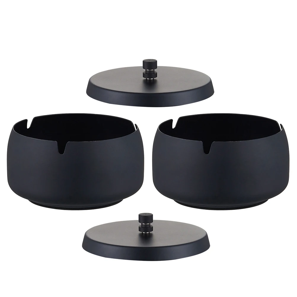 

2pcs Stainless Steel Ashtray 8.8X8.8X7Cm Windproof Round Metal Tray For Cigars Cigarettes Home Office Outdoor Travel Portable