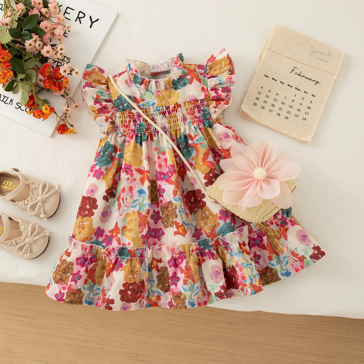 Summer New Flower Ruffled Sleeve Baby Girl Dress, Sweet And Cute Children'S Clothes Free Package (6 Months -3 Years Old)