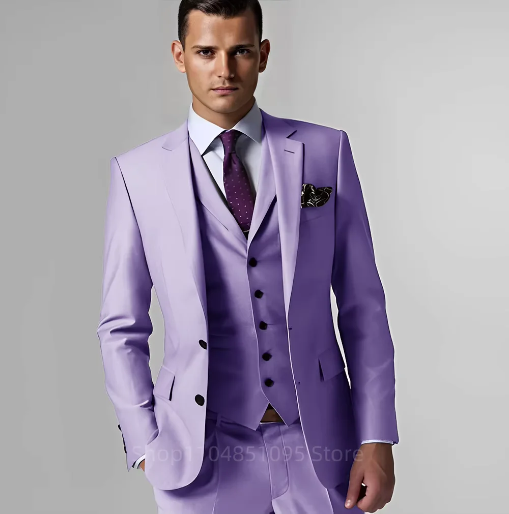 Trajes de hombre Chaqueta formal con solapa de muesca para celebridades Trajes de 3 piezas Blazer de dos botones Chaleco Pantalones Ropa de hombre de alta gama