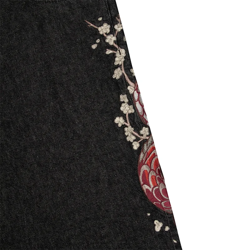 Y2K Washed Distressed Jeans Dragon Plum Blossom Pattern Embroidery Casua Loose Wide Leg Jeans Men Women Fashion Trend Streetwear