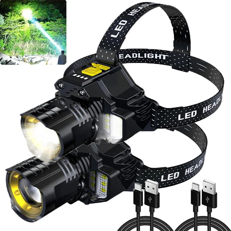 

Мощный светодиодный налобный фонарь с датчиком движения, 18650, перезаряжаемые налобные фонарики COB для кемпинга, поиска, охоты, рыбалки