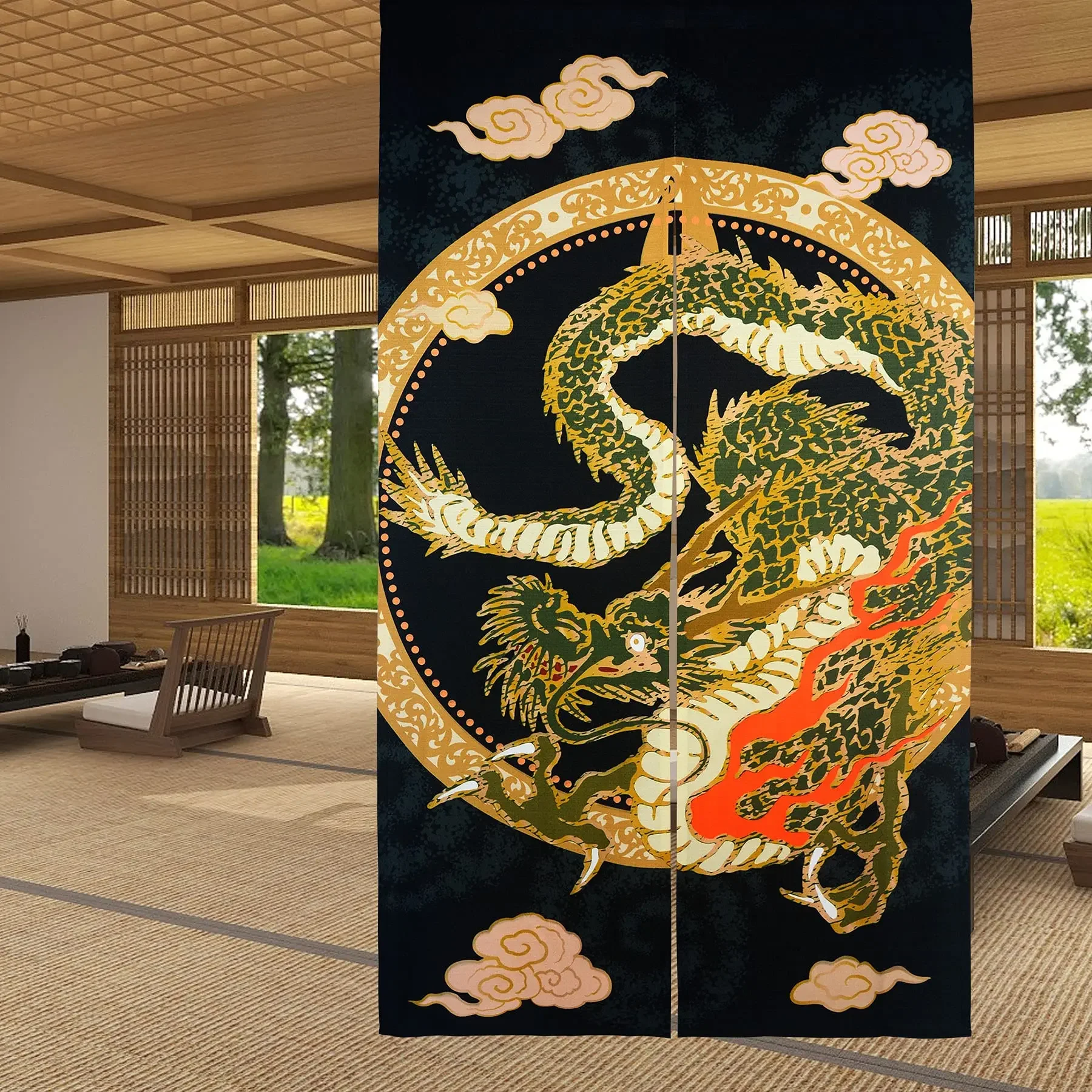 Japanese Noren Curtain Japanese Style Doorway Curtain Panel Traditional Chinese Dragon Flying on the Cloud Printed Door Tapestry