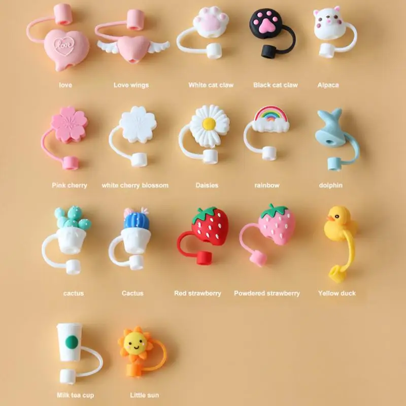 1PC Straw Dust Cap Cartoon Silicone Straw Tips Straw Cover Drinking Dust Cap Splash Proof Straw Plugs 6-8mm Straw Sealing Tools