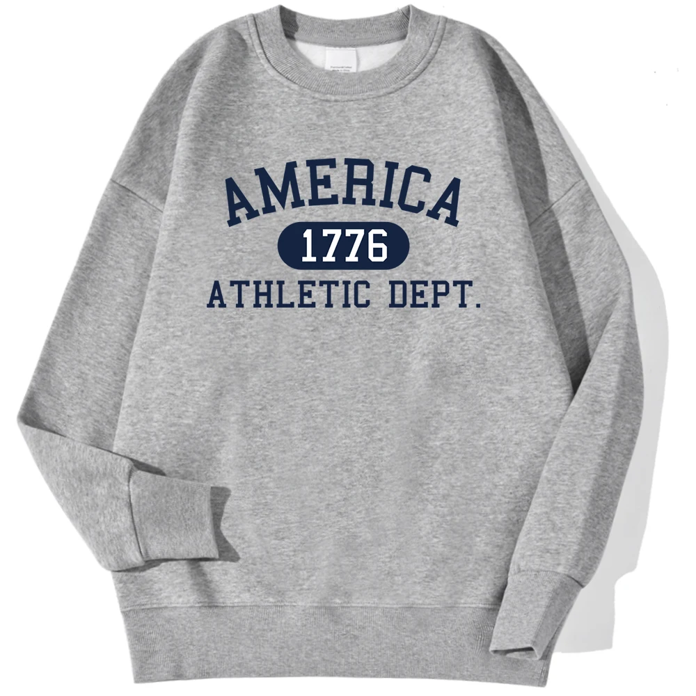 America 1776 Athletic Dept Letter Print Man Sweatshirt Autumn Kawaii Hoodie Trend O-Neck Loose Pullover Autumn Casual Sportswear