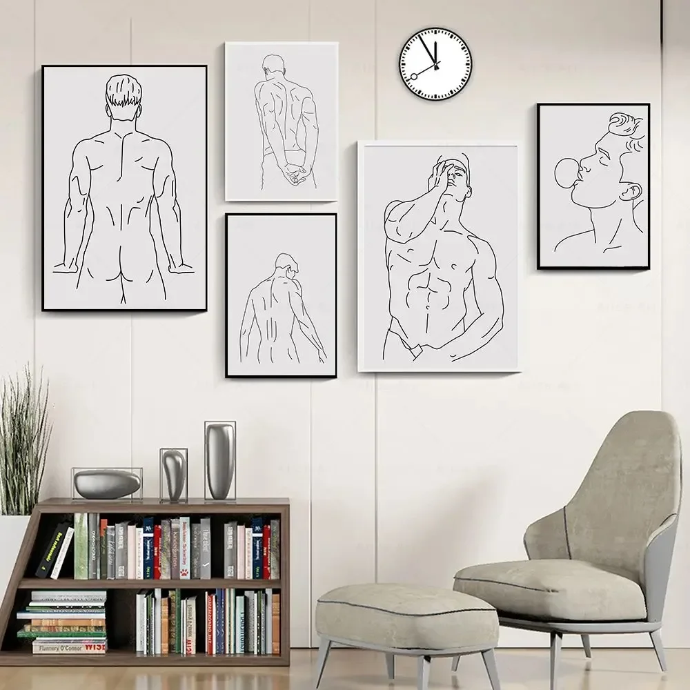 Erotic Naked Man Picture Sexy Back and Butt Wall Art Poster Male Body Line Art Canvas Prints Paintings Living Room Bedroom Decor