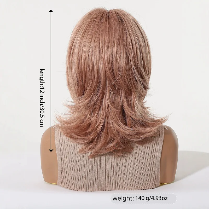 Women's wig with bangs, wolf tail curl, pink short hair, rose net cap, high-temperature fiber, fashionable - view 4