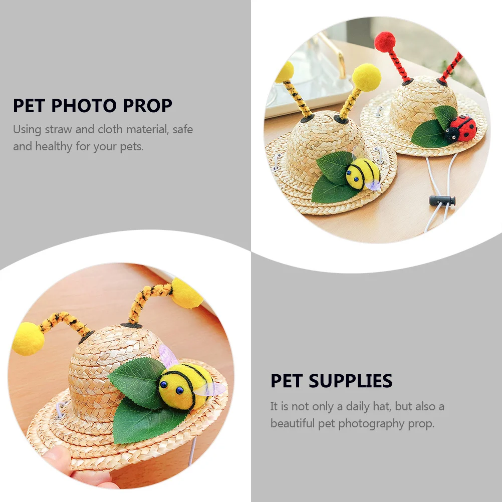 

Pet Straw Hat Decor Adjustable Elastic Comfortable Dog Cat Rabbit Sunhat Pet Birthday Party Cap Photo Prop Summer